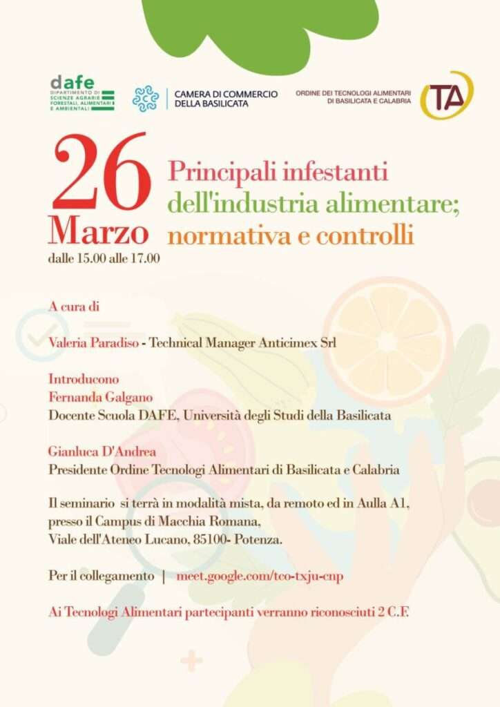 Seminario DAFE OTA Basical: ‘Principali infestanti dell’industria alimentare; normativa e controlli’