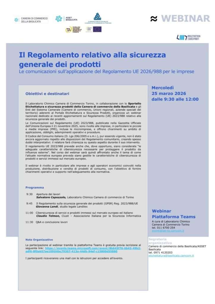 Webinar sulla sicurezza generale dei prodotti